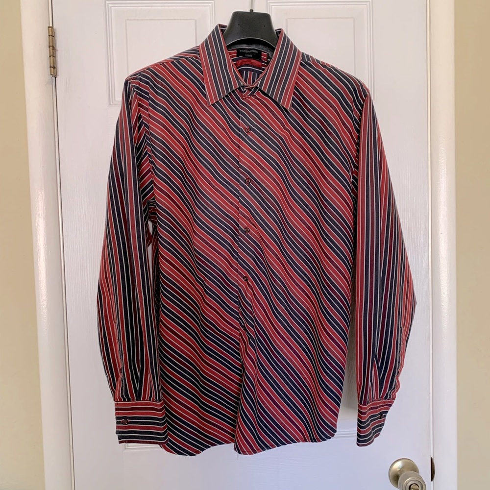 Mens Shirt Red Blue Stripes Long Sleeve. Like New.XXL